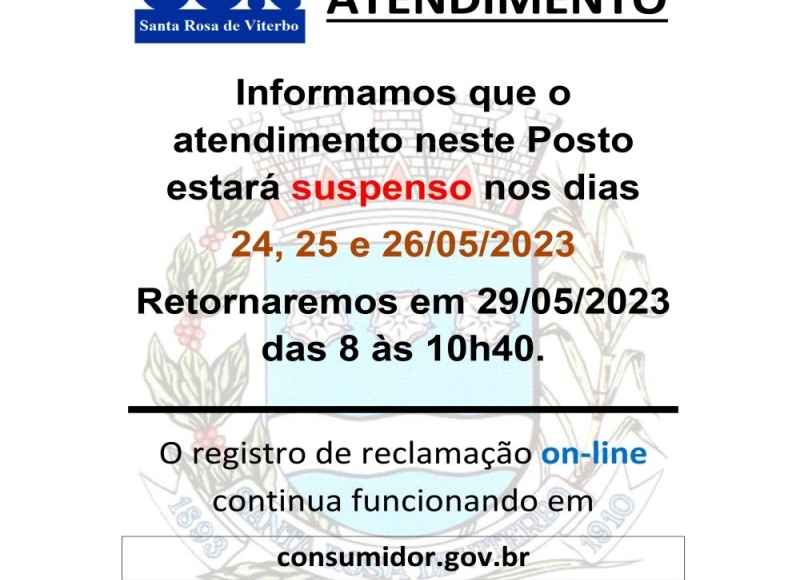 Atendimento do PROCON estará suspenso de quarta até sexta-feira
