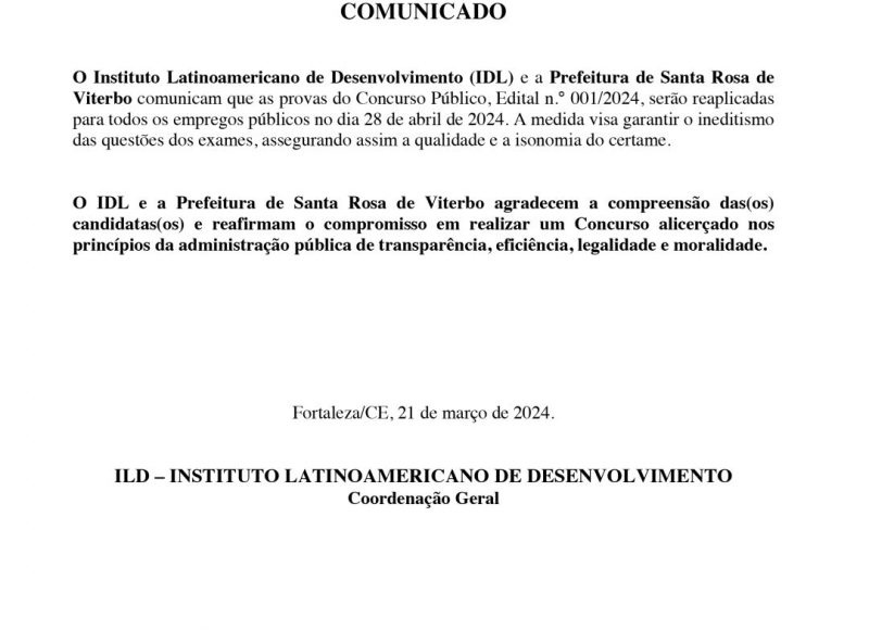 Provas do Concurso da Prefeitura serão reaplicadas no dia 28 de abril