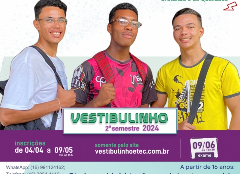 Confira os cursos disponíveis para o 2º semestre 2024  na ETEC de Santa Rosa de Viterbo