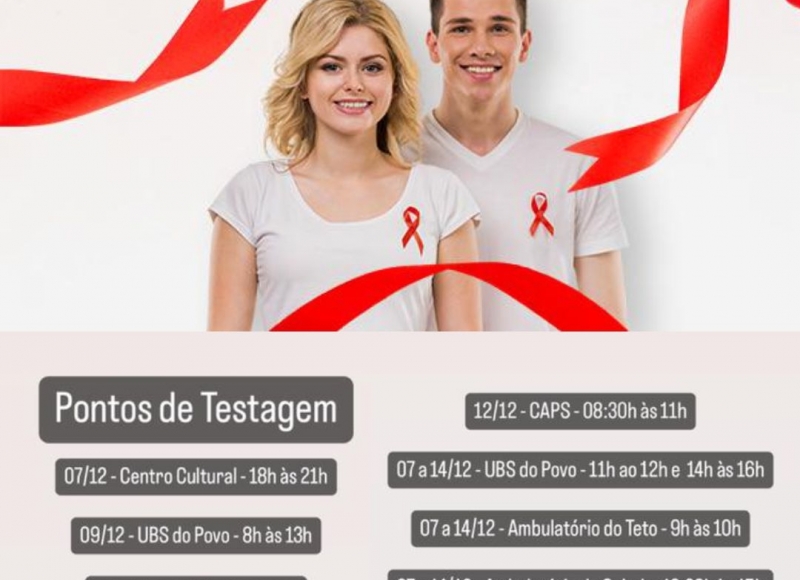 Departamento de Saúde informa horários e Postos para testagem de HIV/Aids