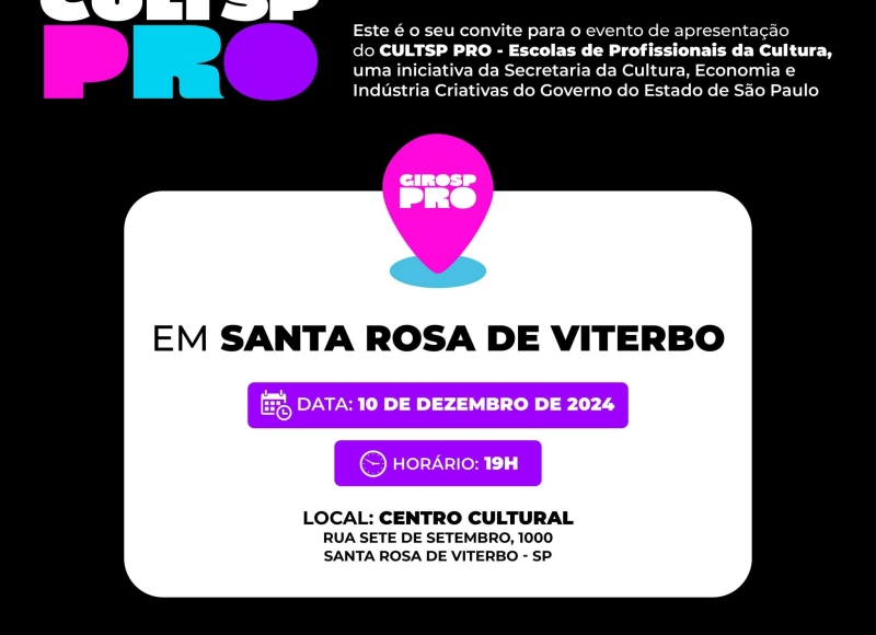 Santa Rosa de Viterbo recebe GIRO PRO, ação do programa CULTSP PRO do Governo de São Paulo, nesta terça-feira