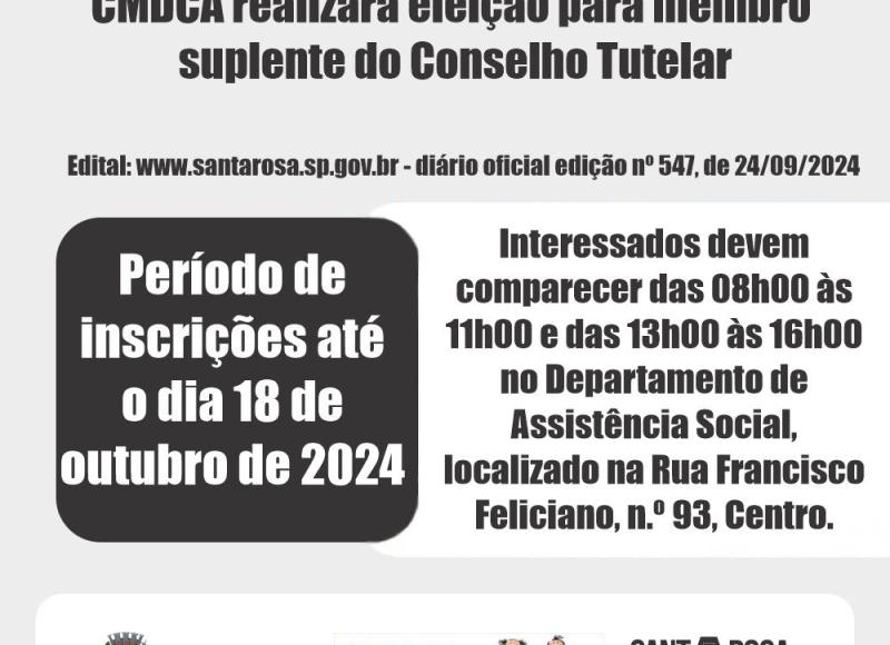 CMDCA realizará eleição para membro suplente do Conselho Tutelar
