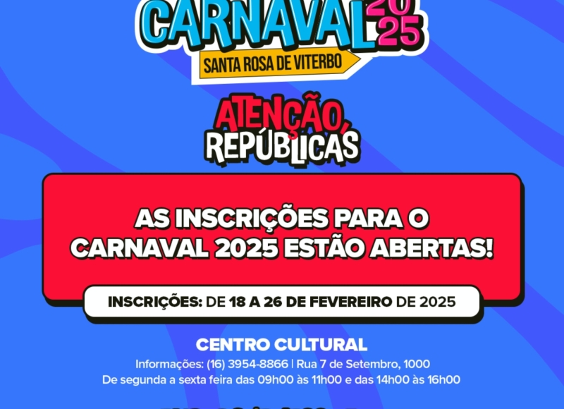 Aberto o prazo para Cadastramento de Repúblicas do Carnaval 2025