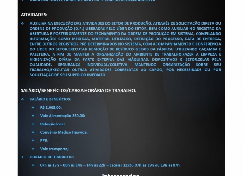 Vagas de emprego em aberto no PAT