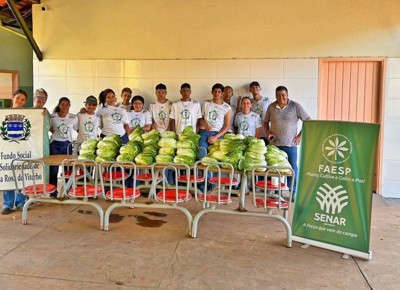 Jovens Agricultores do Futuro plantam, colhem e doam verduras para o Fundo Social de Santa Rosa de Viterbo