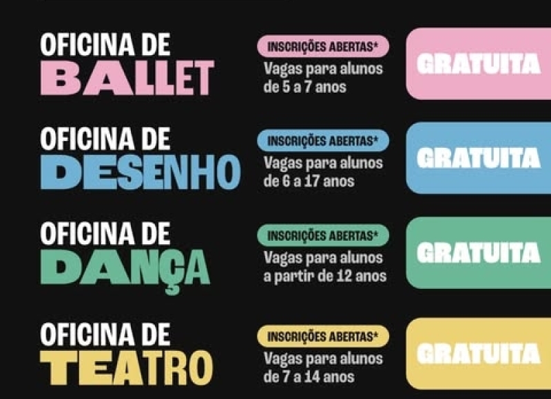 Departamento de Cultura abre inscrições para oficinas artísticas e culturais