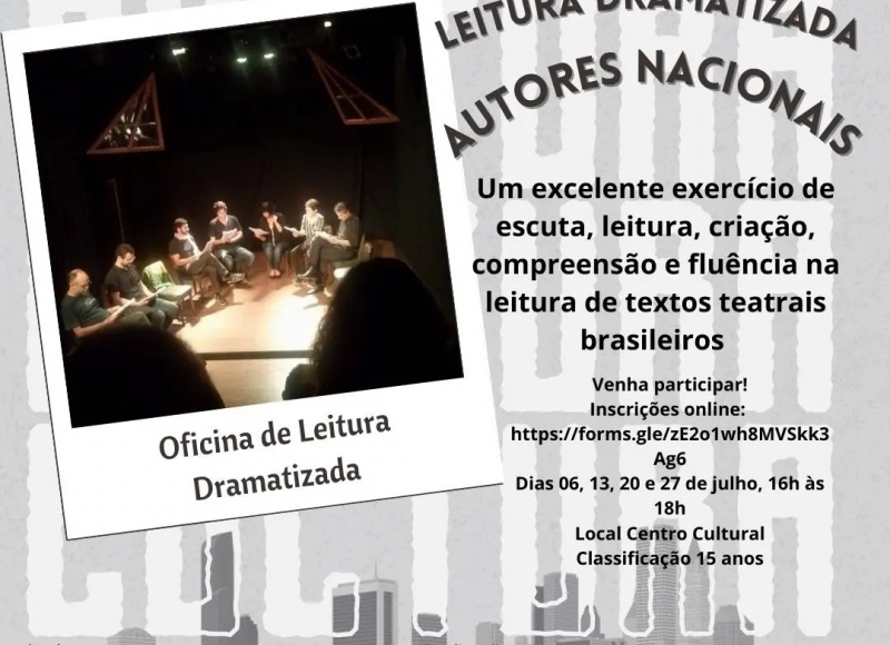 Inscrições abertas para Oficina de Leitura Dramatizada