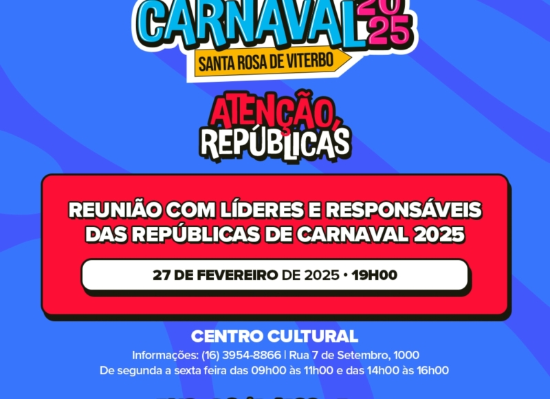 Departamento de Cultura convoca líderes e responsáveis por Repúblicas de Carnaval para reunião nesta quinta-feira