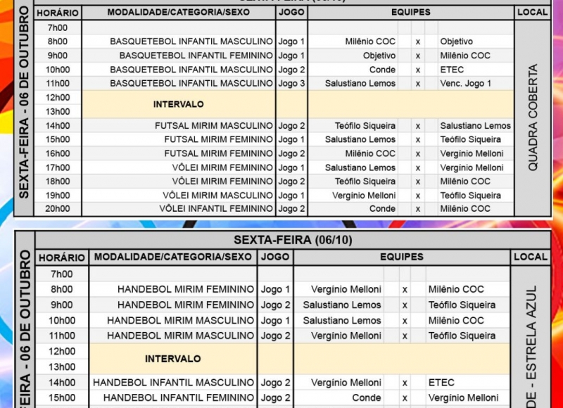 Atualização do cronograma de jogos - JEM 2023