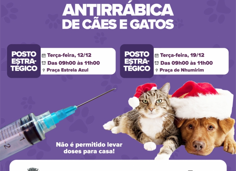 Locais e datas dos próximos Postos Estratégicos de vacinação Antirrábica em cães e gatos