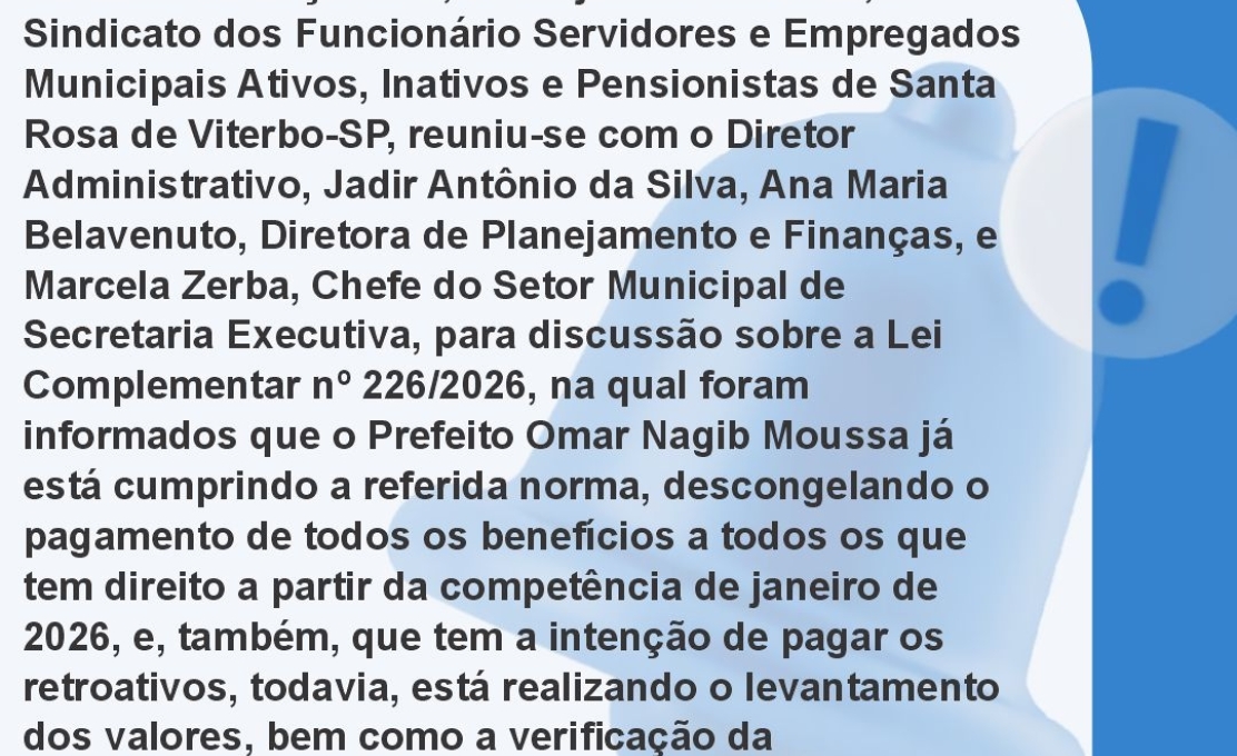 Reunião sobre a Lei Complementar nº 226/2026  (Descongela)