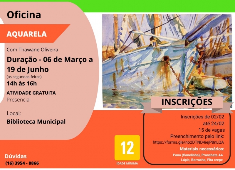Departamento de Cultura e Fundação Cultural oferecem várias vagas para oficinas artísticas