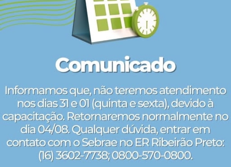 Comunicado: Não haverá atendimento nesta quinta e sexta-feira  