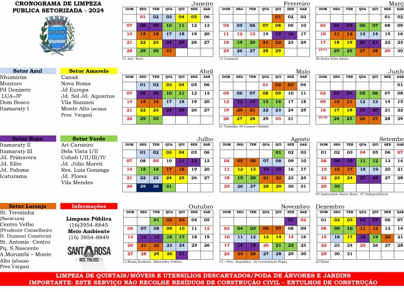 Cronograma de Limpeza Pública Setorizada para o ano de 2024