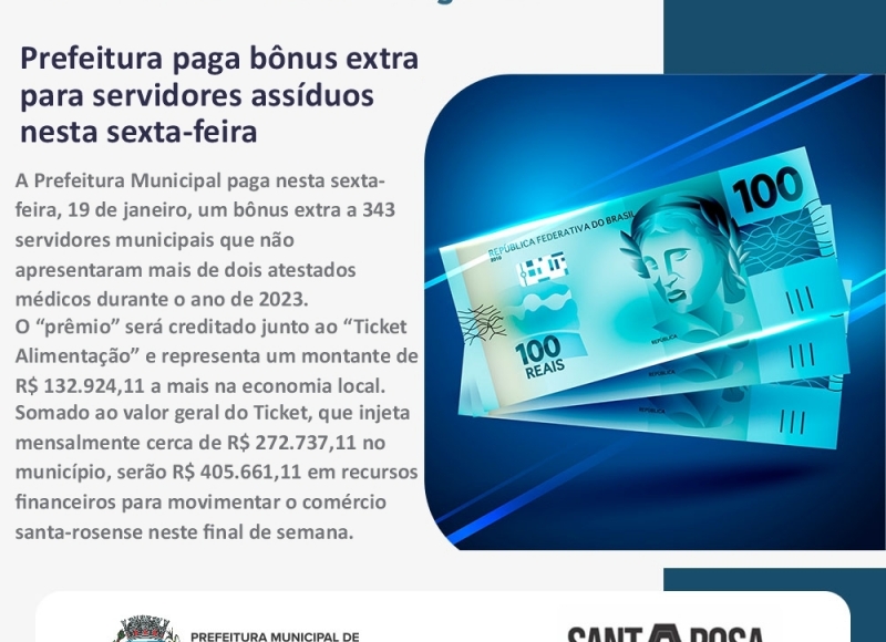 Prefeitura paga bônus extra para servidores assíduos nesta sexta-feira