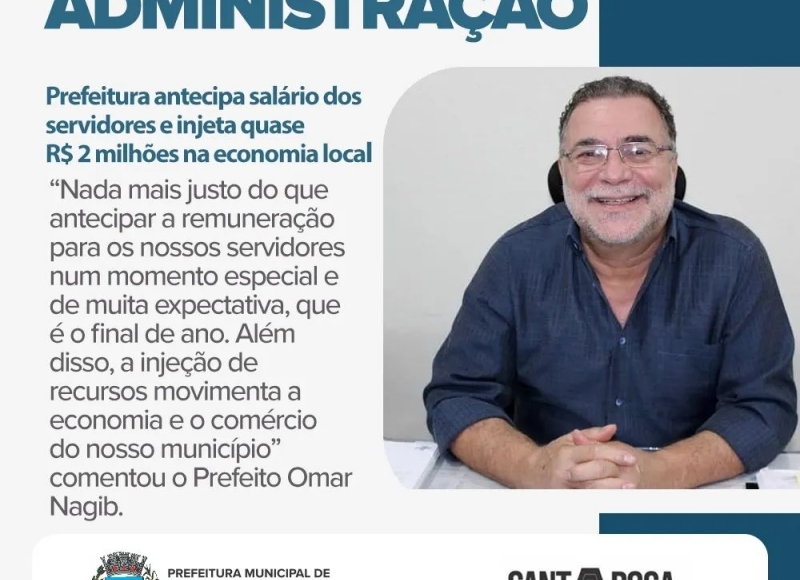 Prefeitura antecipa salário dos servidores e injeta quase R$ 2 milhões na economia local