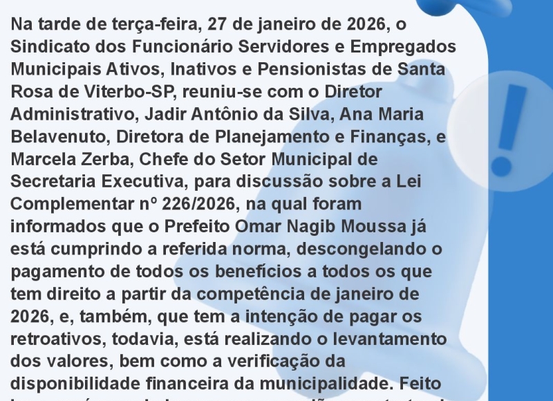 Reunião sobre a Lei Complementar nº 226/2026  (Descongela)