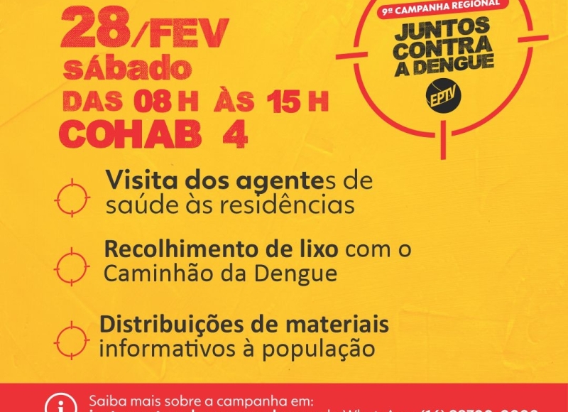 Prefeitura e EPTV Ribeirão Preto promovem Mutirão contra a Dengue na COHAB IV neste sábado